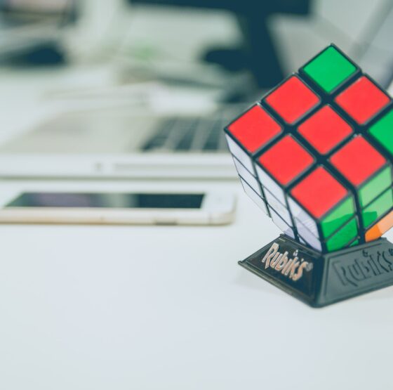 rubik cube on desk