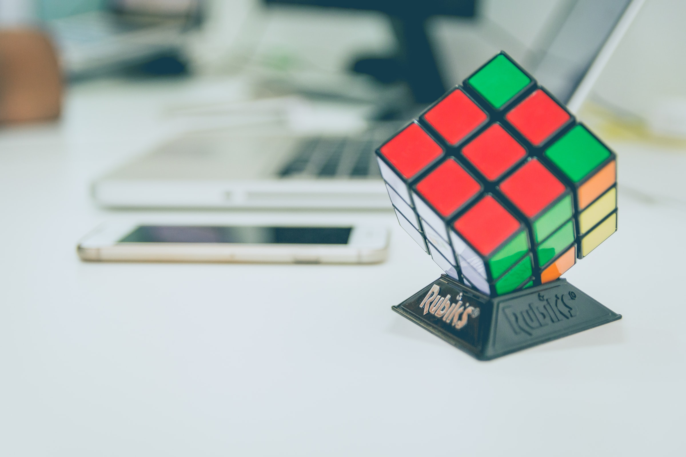 rubik cube on desk